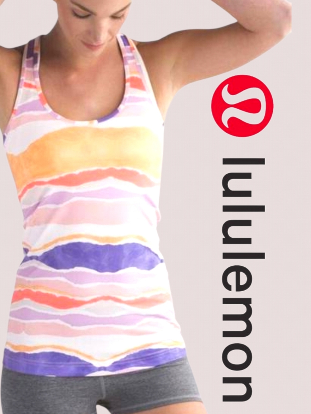 LULULEMON Cool Racerback Tank Top Bleacher Stripe White Iris Flower Size 2-4/SM